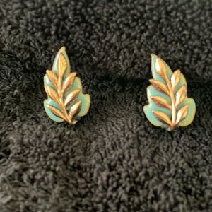 Vintage Matisse Copper Tone and Blue Clip On Earrings